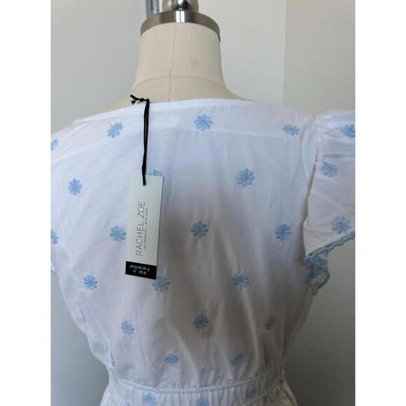 New Rachel Zoe White Blue 100% Cotton Eyelet Maxi Dress Sz 6 Or Small - Picture 5 of 9